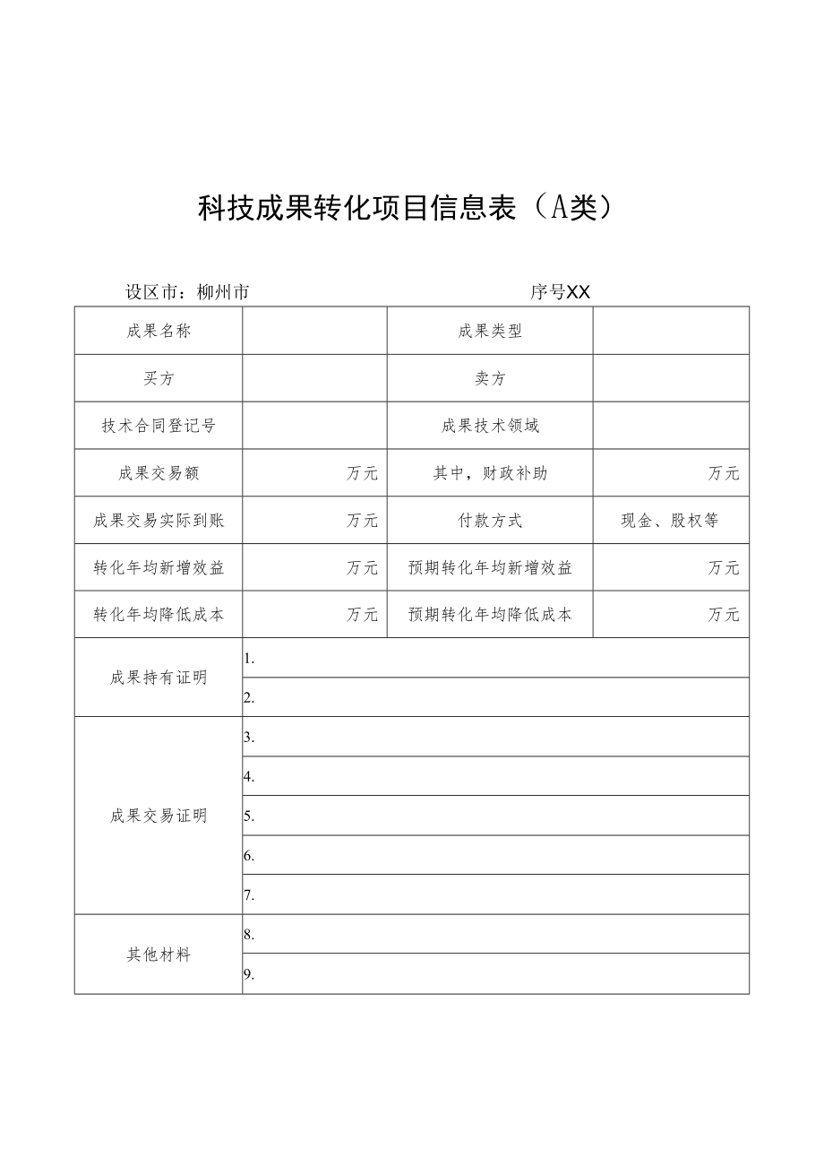 科技成果转化项目信息表A类.docx_第1页