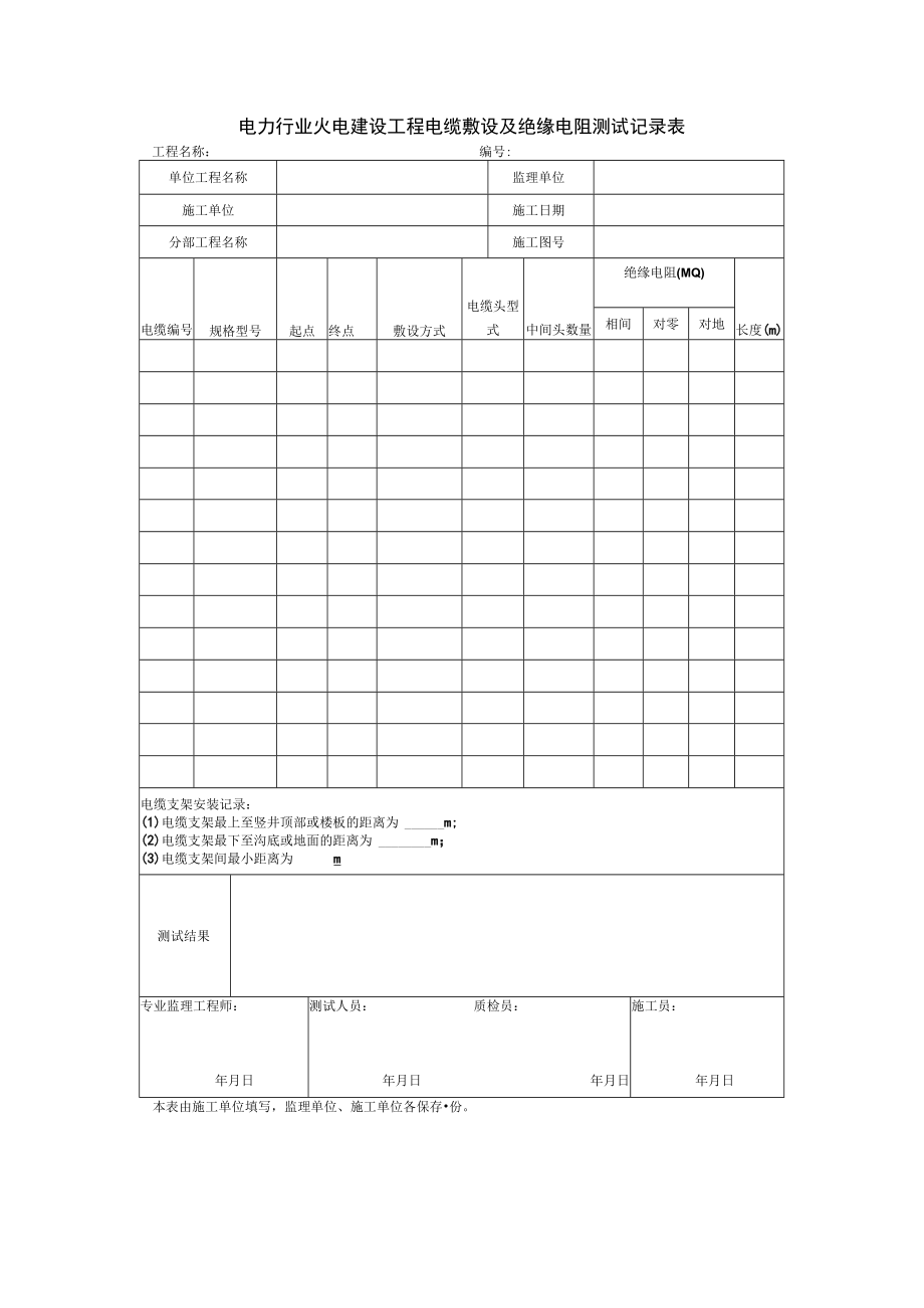 电力行业火电建设工程电缆敷设及绝缘电阻测试记录表.docx_第1页