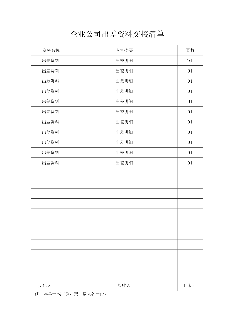 企业公司出差资料交接清单.docx_第1页