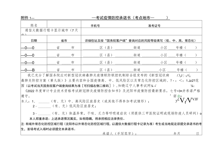 考试疫情防控承诺书考点地市.docx_第1页