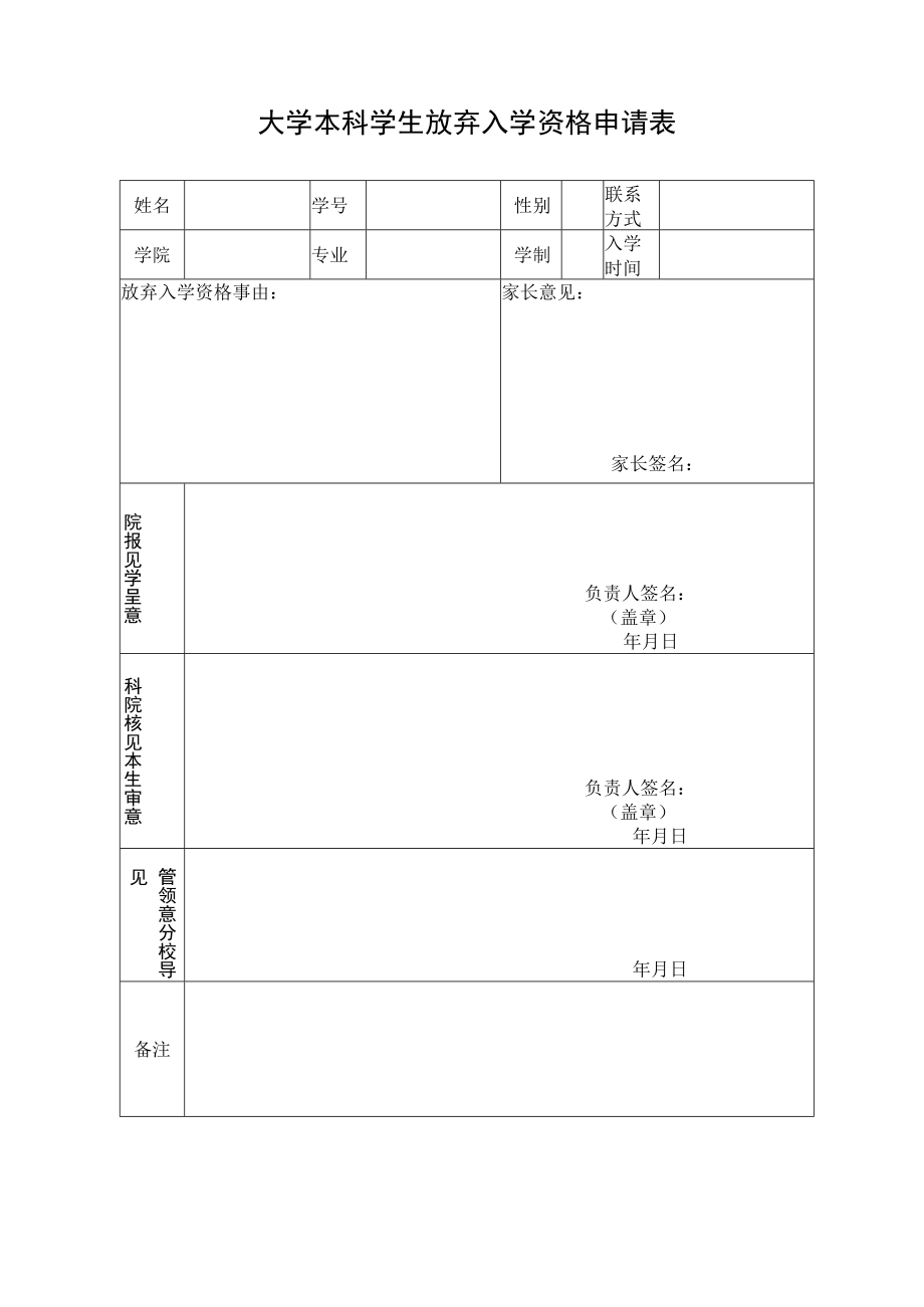 大学本科学生放弃入学资格申请表.docx_第1页