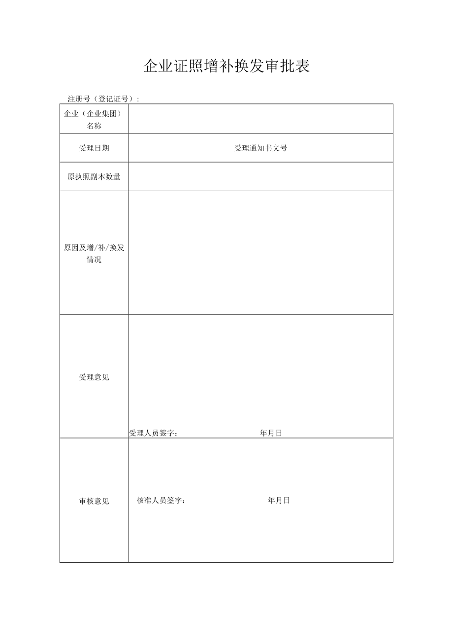 企业证照增补换发审批表.docx_第1页