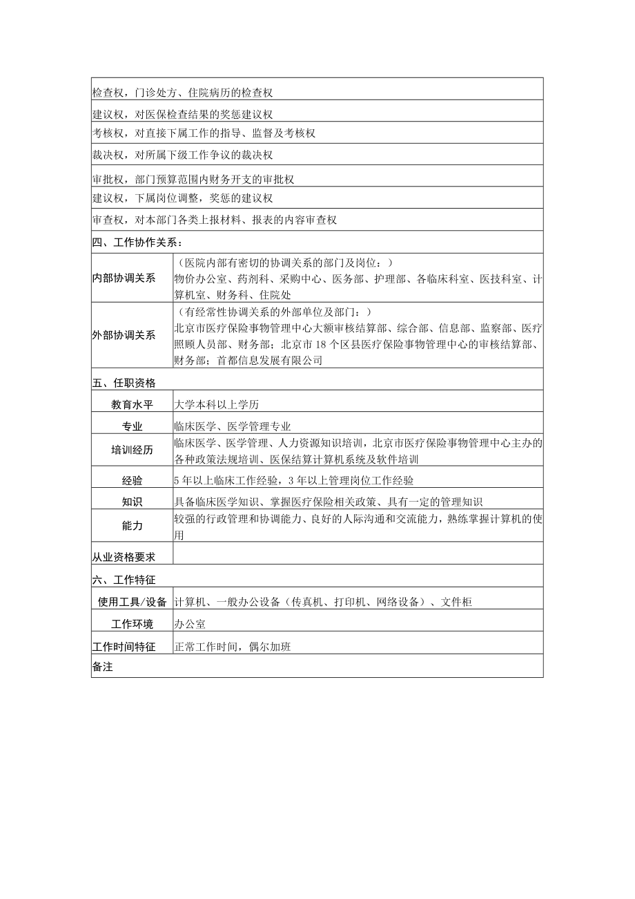 医院通用医疗保险办公室主任岗位说明书Word表格.docx_第3页