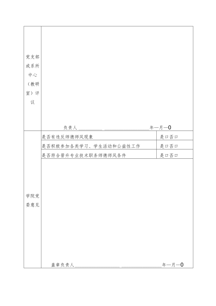 西北师范大学评审高校教师专业技术职务任职资格师德师风评议表.docx_第2页