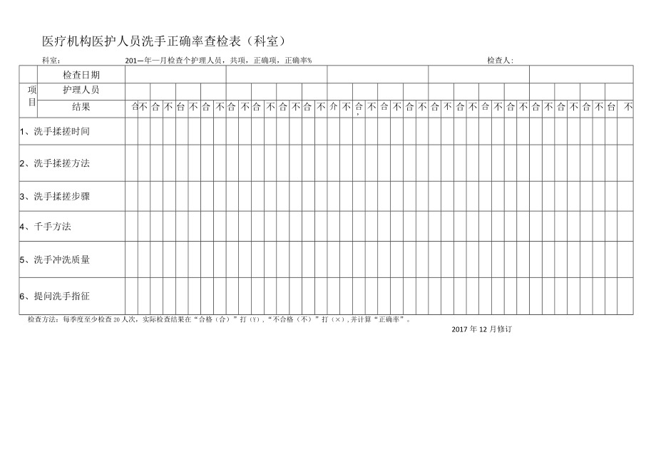 医疗机构医护人员洗手正确率查检表（科室）.docx_第1页