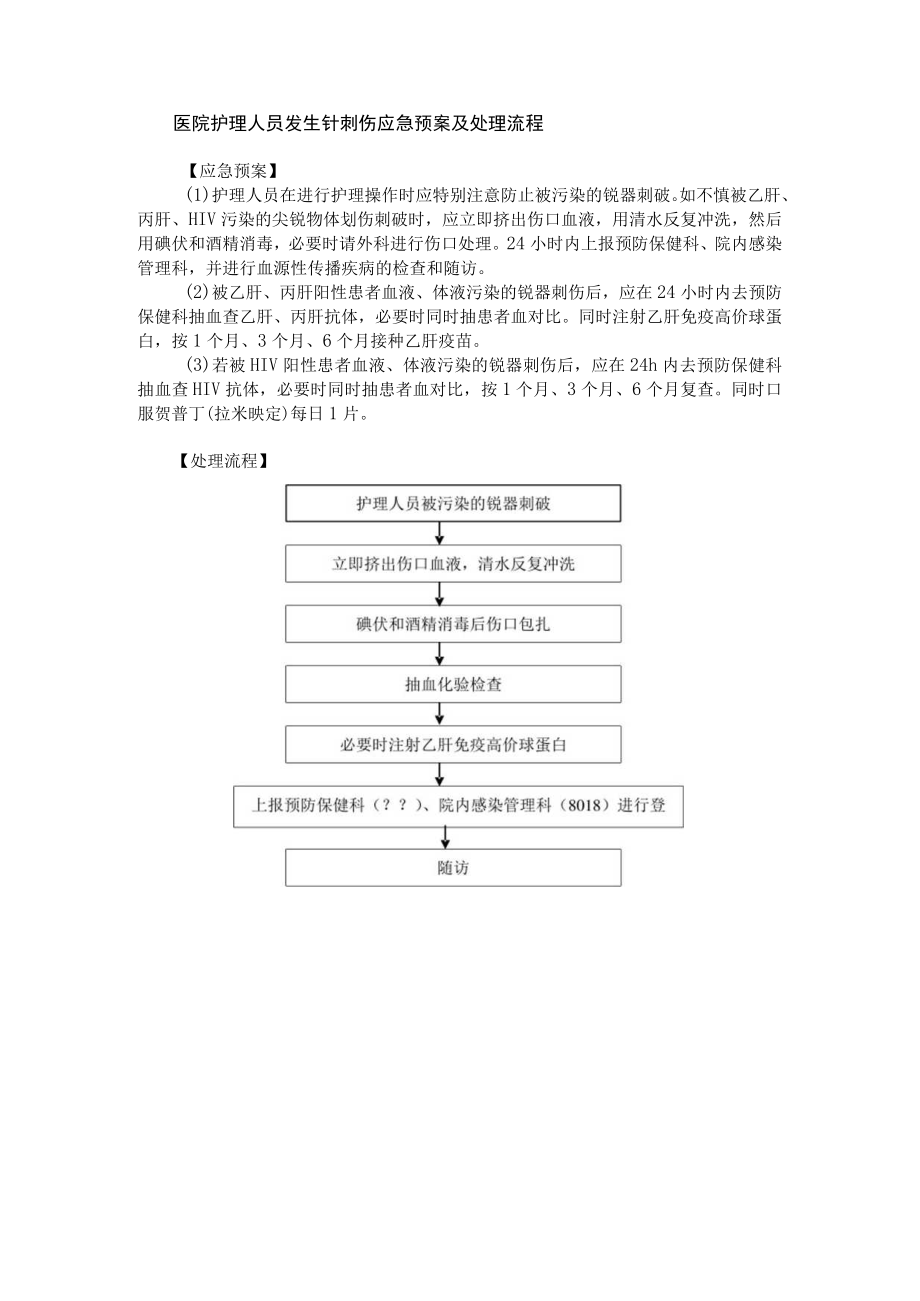 医院护理人员发生针刺伤应急预案及处理流程.docx_第1页