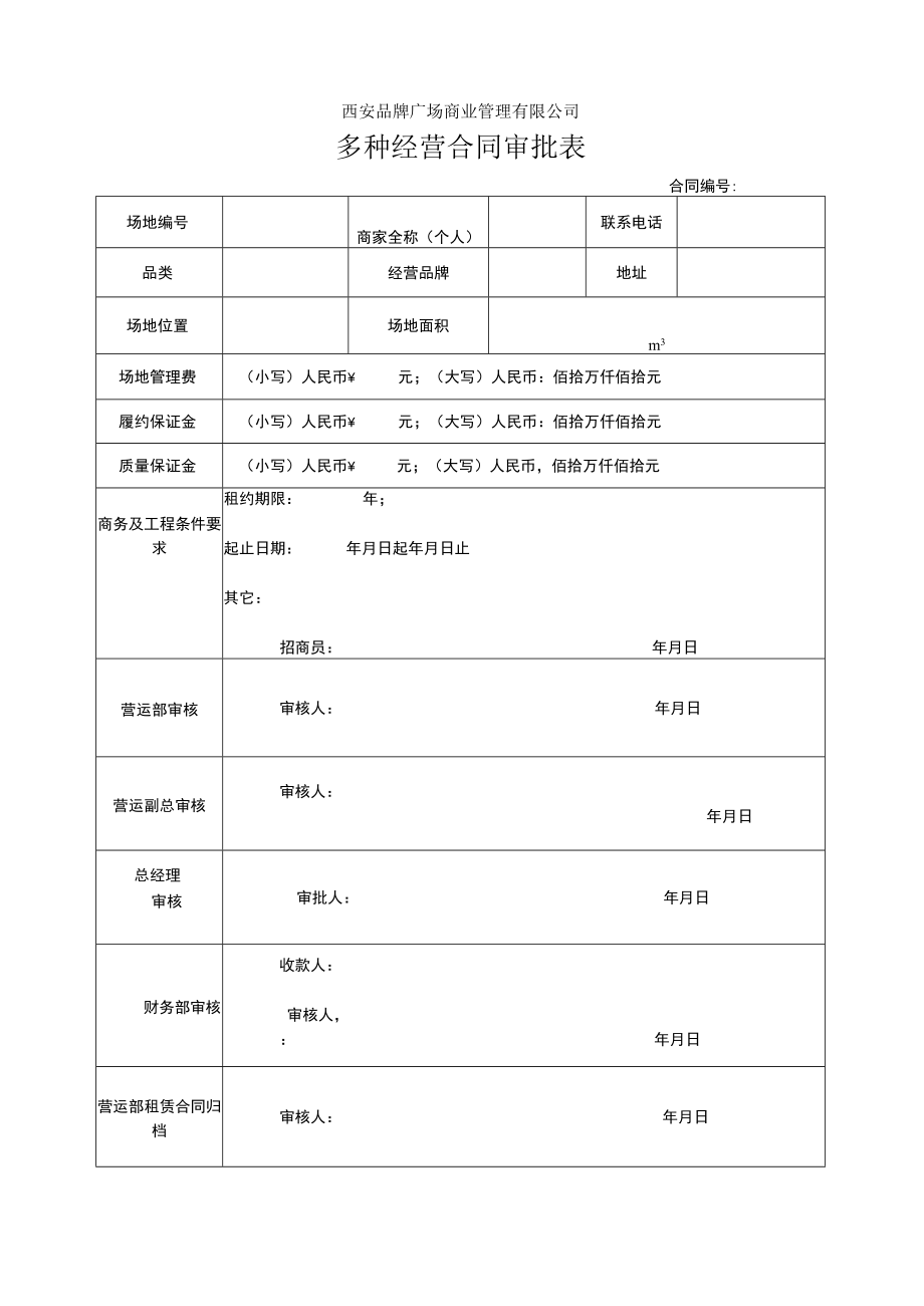 多种经营合同审批表 新增点位说明 仓库使用审批表 商业活动营运表格模板.docx_第1页