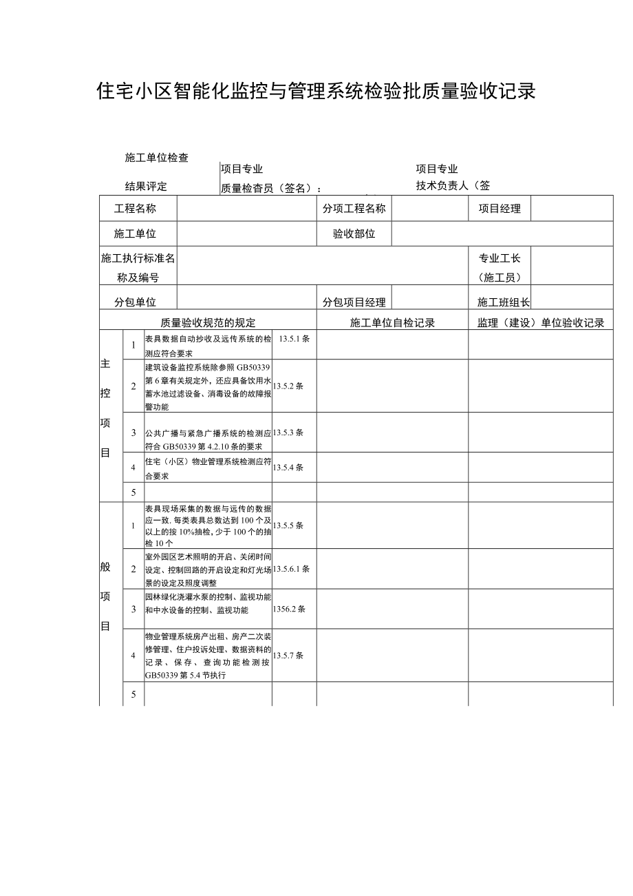 住宅小区智能化监控与管理系统检验批质量验收记录表.docx_第1页