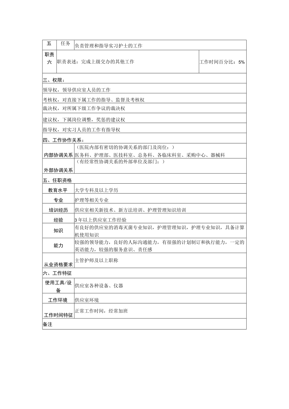 医院通用供应室护士长岗位说明书Word表格.docx_第2页