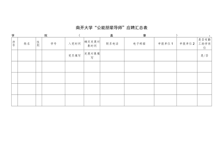 南开大学“公能朋辈导师”应聘汇总表.docx_第1页