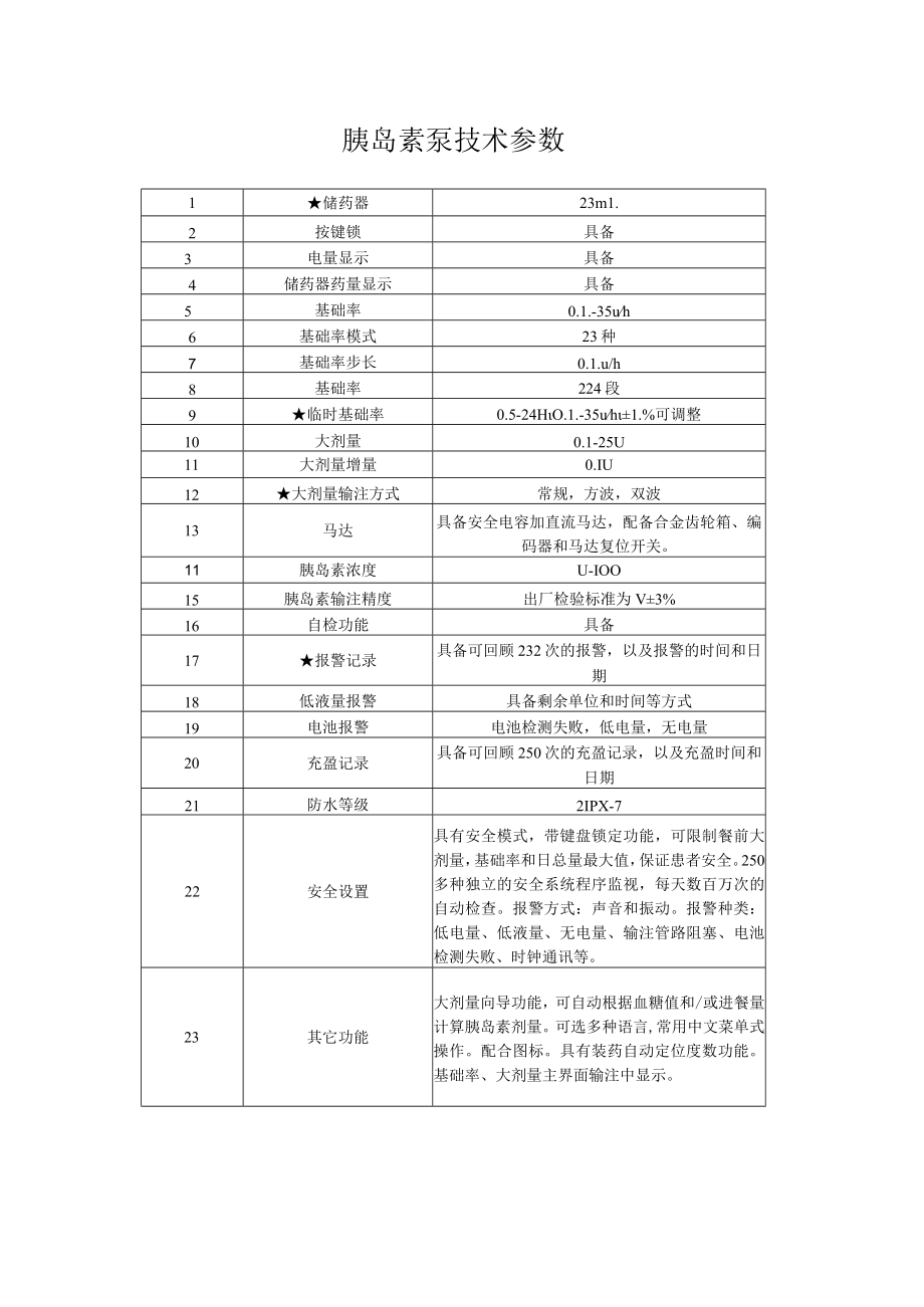 胰岛素泵技术参数.docx_第1页