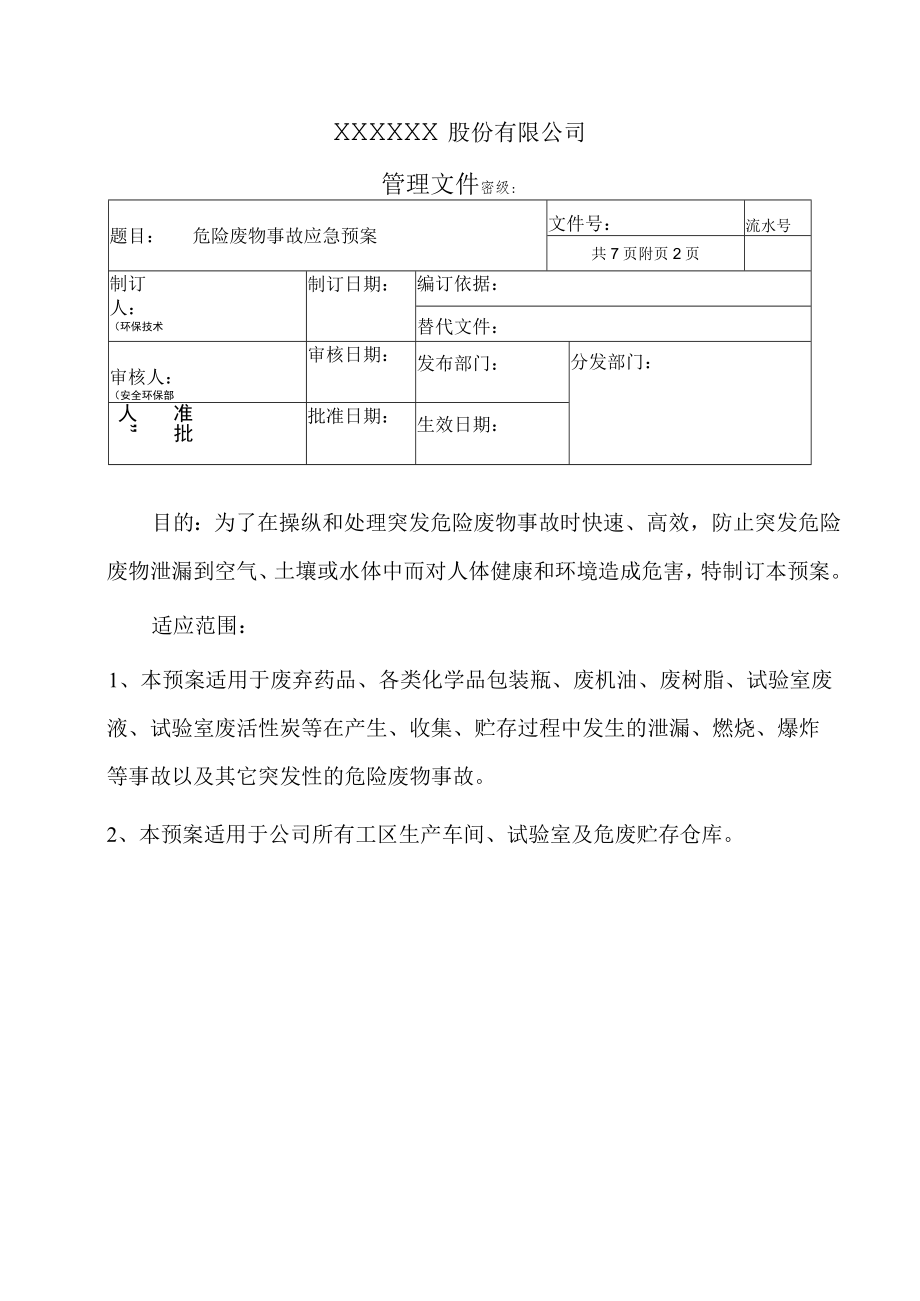 危险废物事故应急预案（7页）.docx_第1页