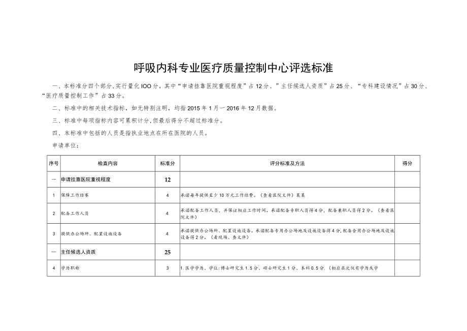 呼吸内科专业医疗质量控制中心评选标准.docx_第1页