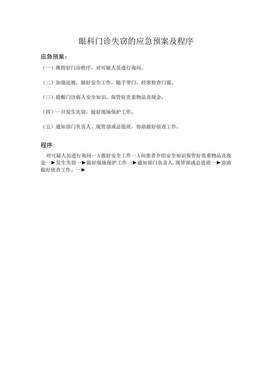 眼科门诊失窃的应急预案及程序.docx_第1页