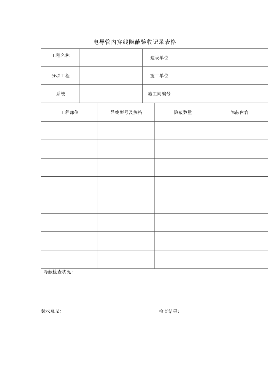 电导管内穿线隐蔽验收记录表格.docx_第1页