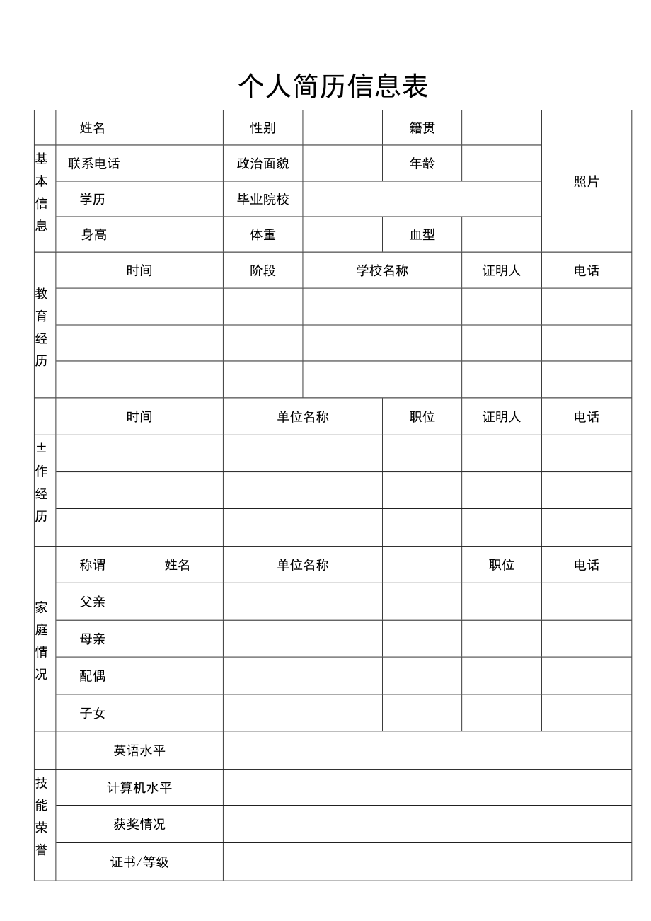 个人简历信息表.docx_第1页