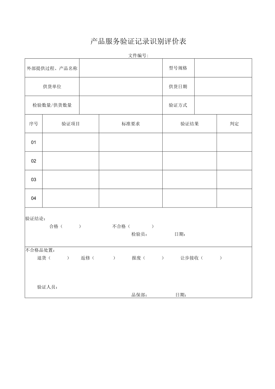 产品服务验证记录识别评价表.docx_第1页