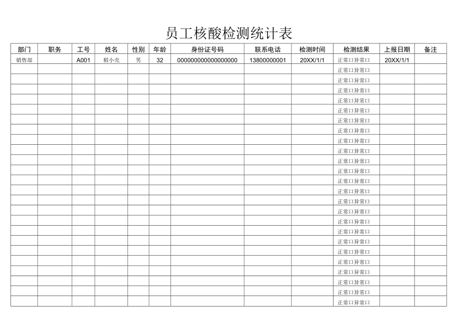 员工核酸检测统计表.docx_第1页