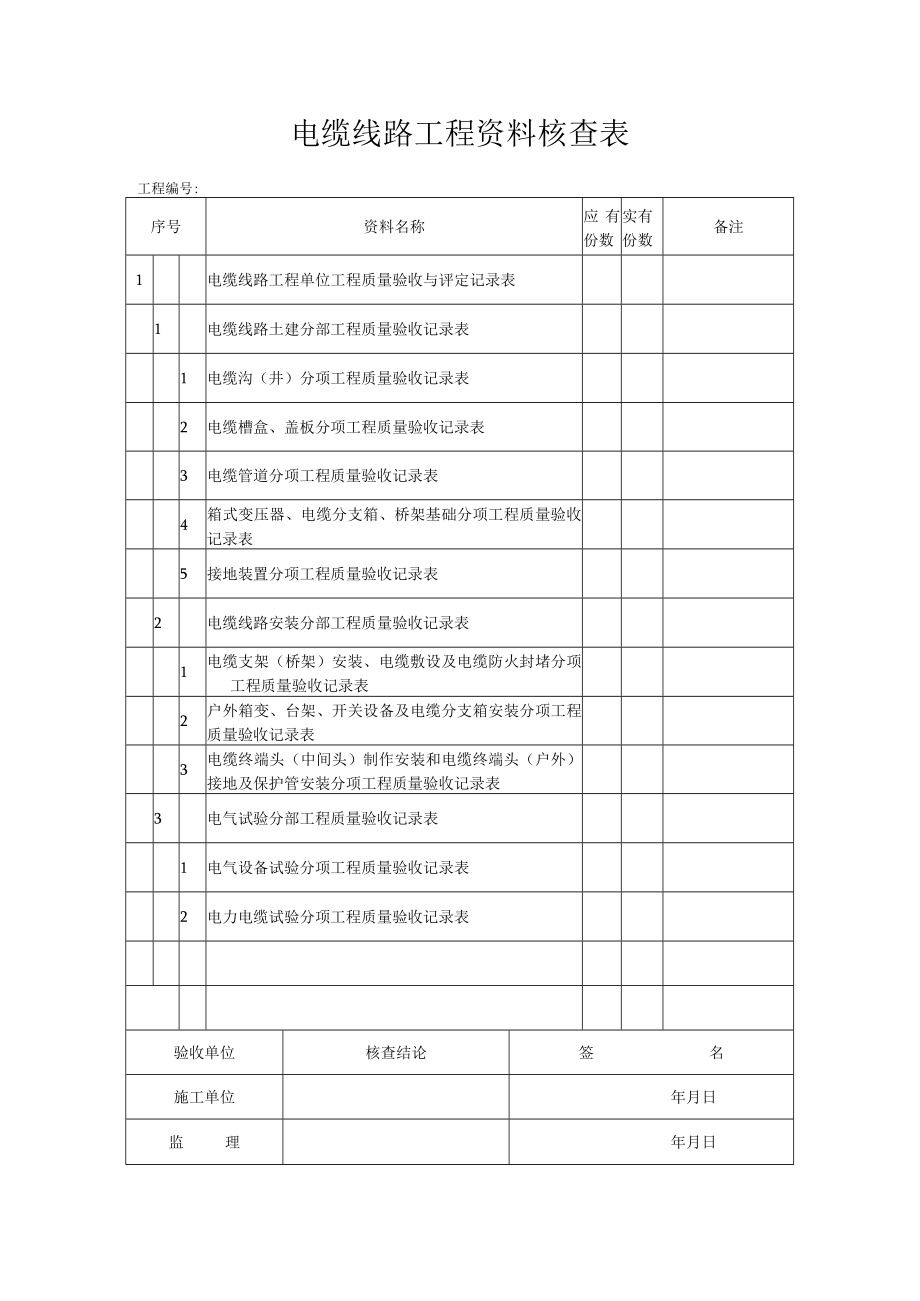 电缆线路工程资料核查表.docx_第1页