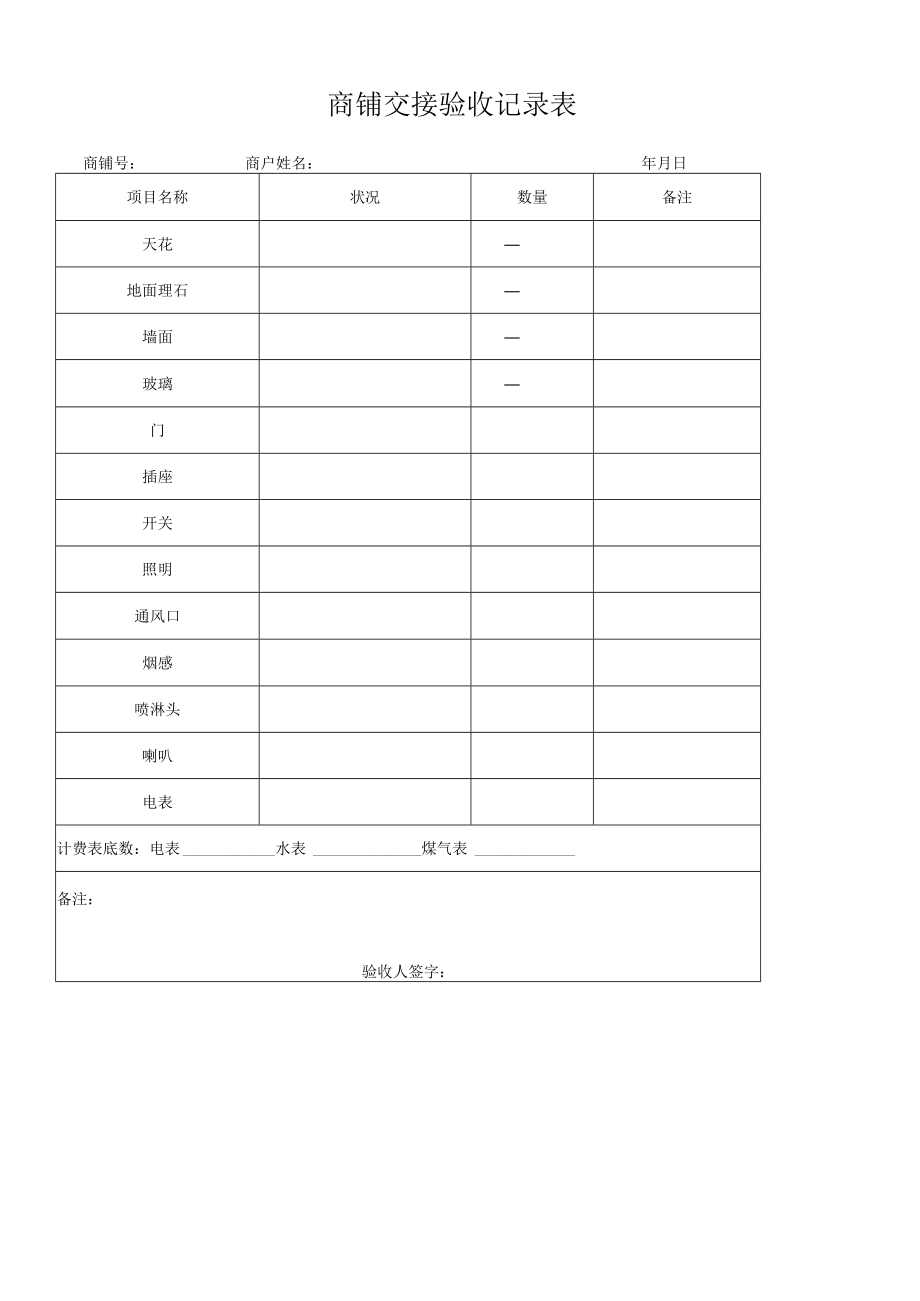 商铺租赁合同 商铺交接验收记录表 商铺退铺许可证 商户退铺验收表 地产营运模板.docx_第2页