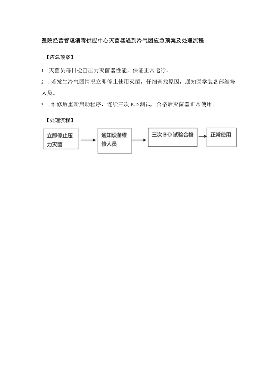 医院经营管理消毒供应中心灭菌器遇到冷气团应急预案及处理流程.docx_第1页