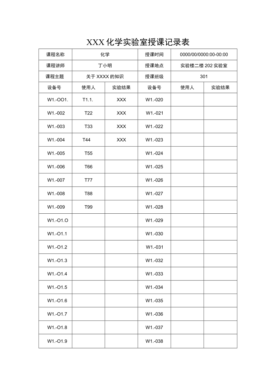 学校实验室授课记录表.docx_第1页