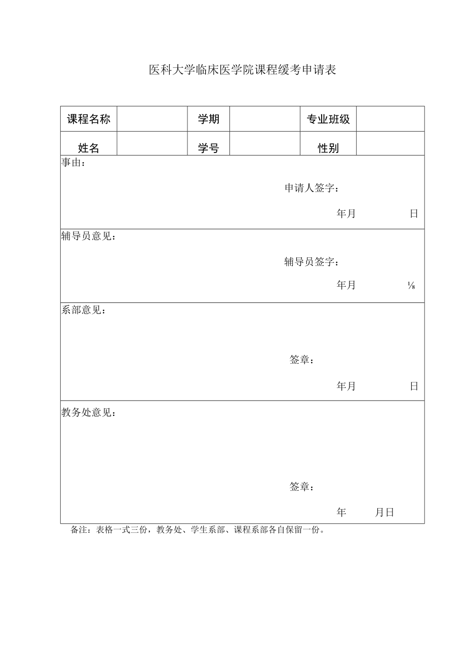 医科大学临床医学院课程缓考申请表.docx_第1页