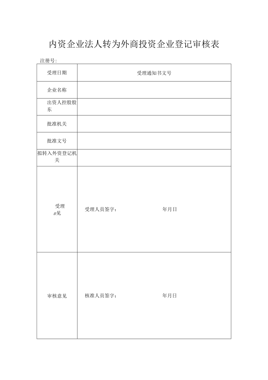 内资企业法人转为外商投资企业登记审核表.docx_第1页