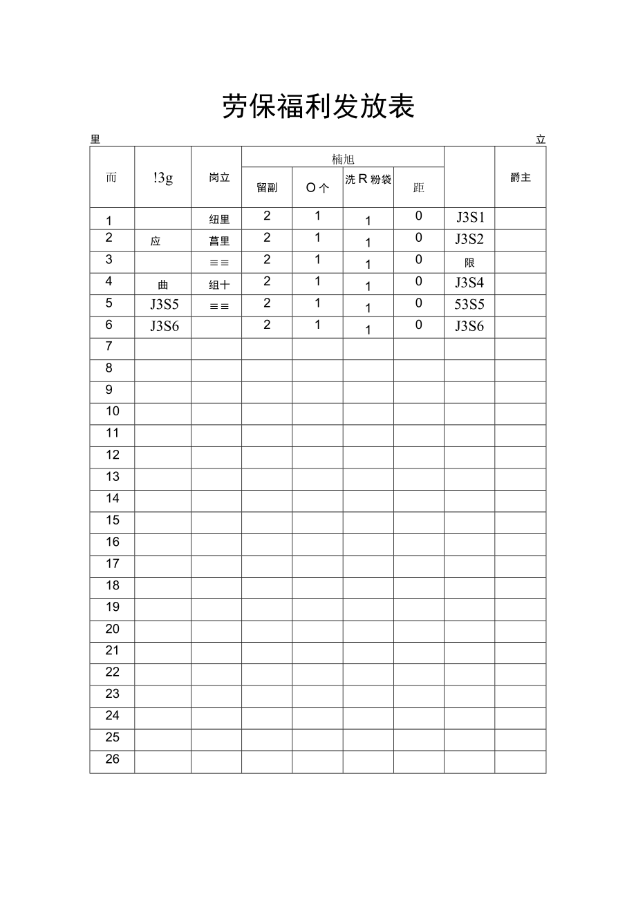 劳保福利发放表.docx_第1页