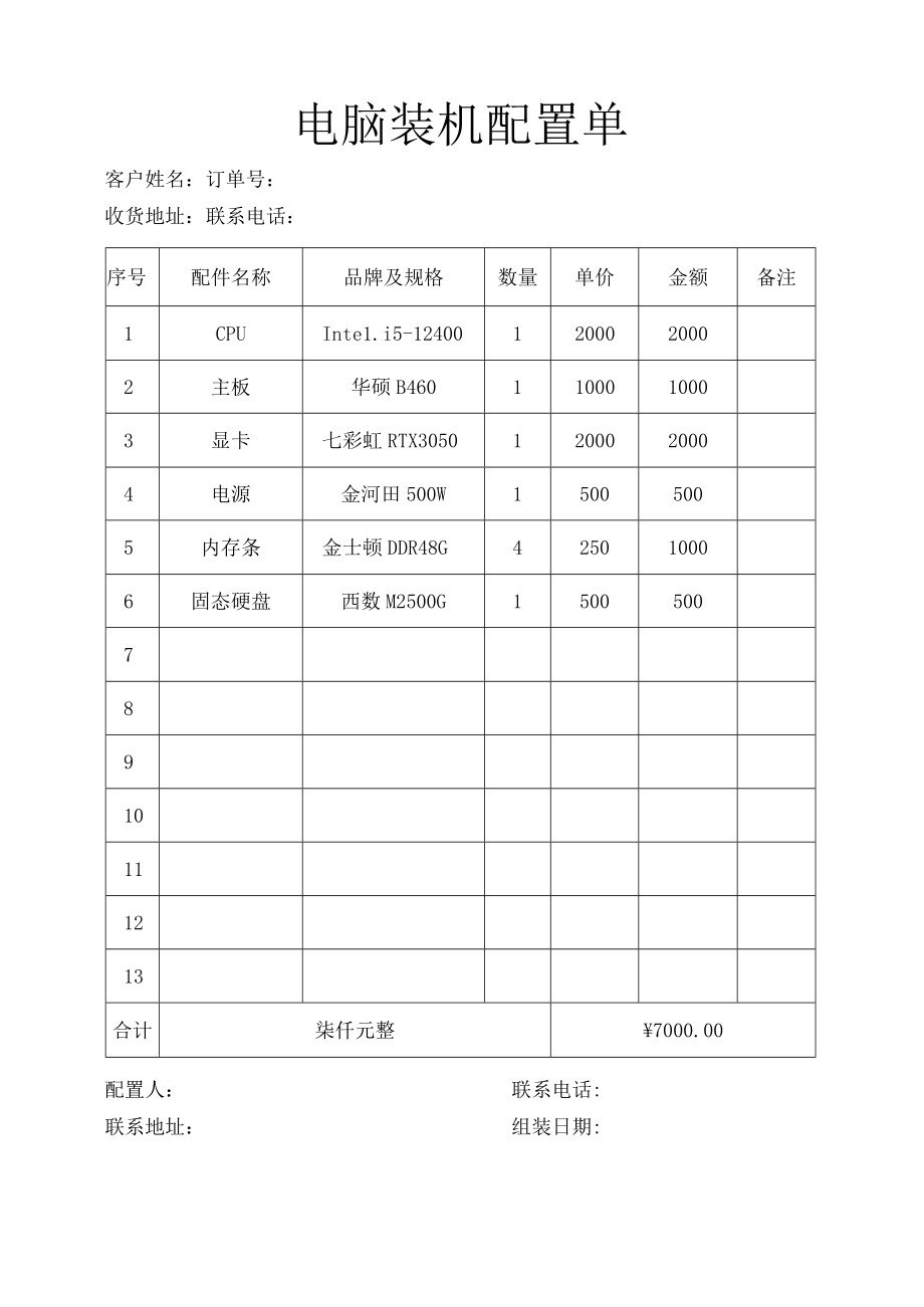 电脑装机配置单.docx_第1页