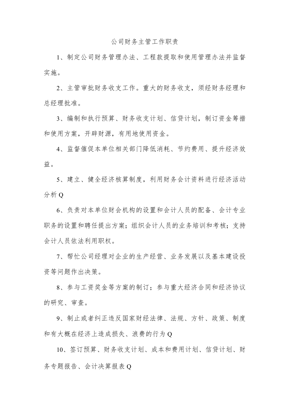 公司财务主管工作职责.docx_第1页