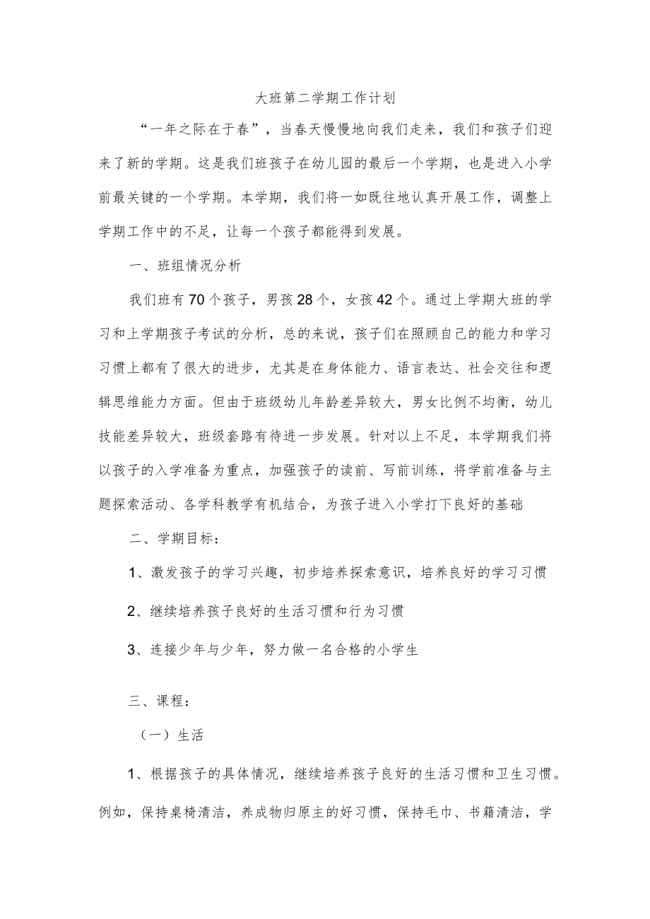 大班第二学期工作计划.docx_第1页