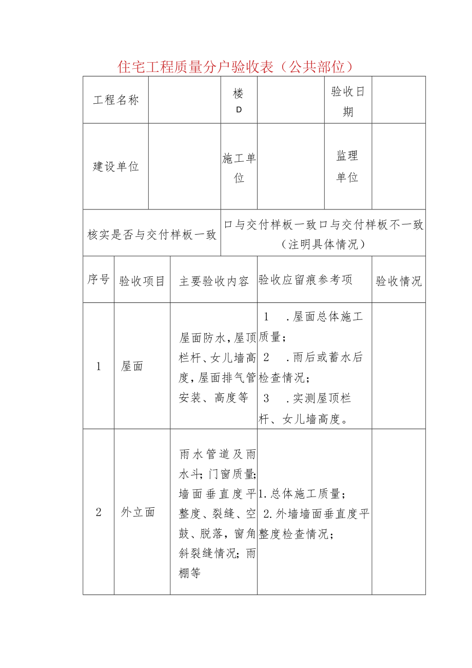 住宅工程质量分户验收表（公共部位）.docx_第1页