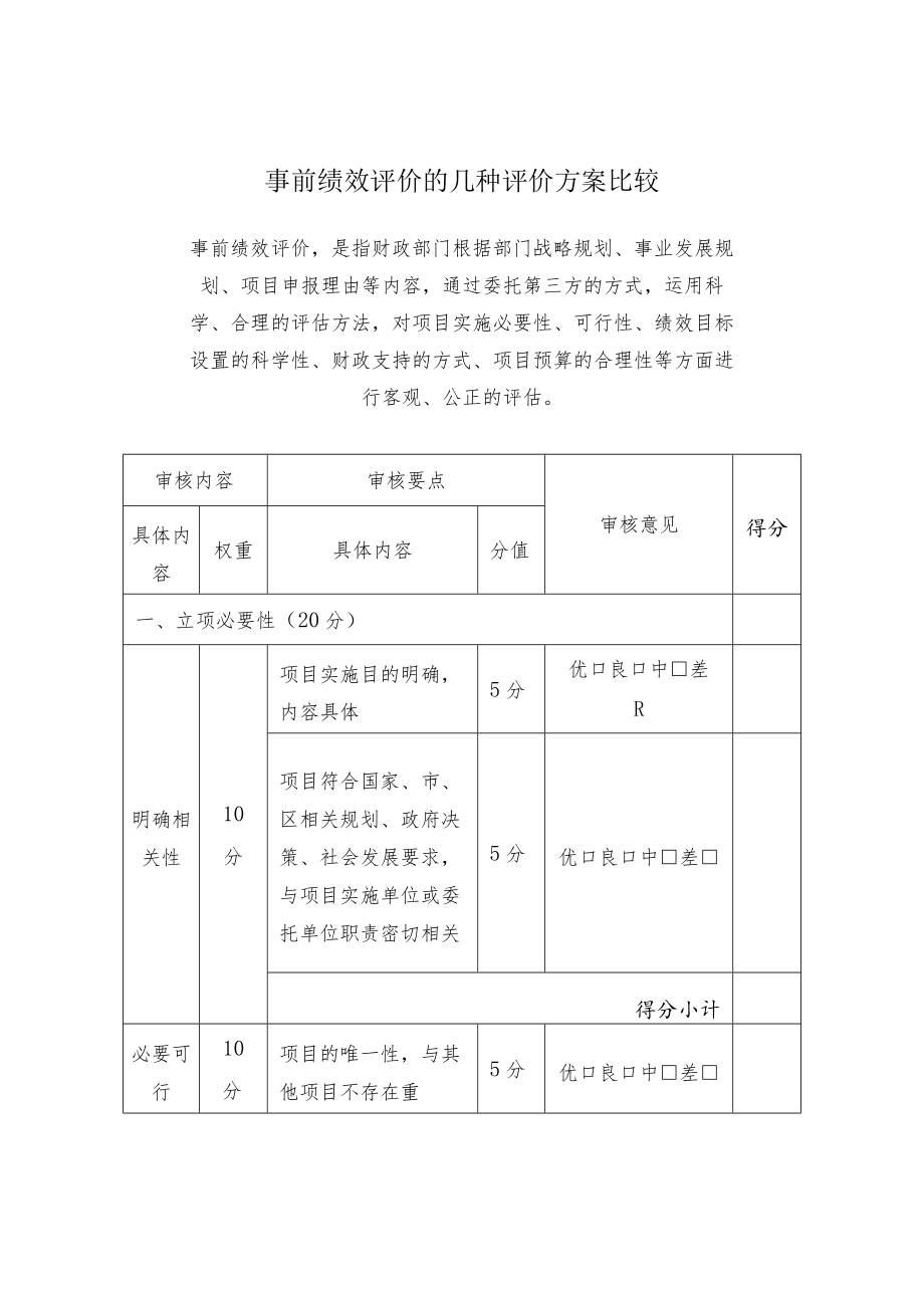 事前绩效评价的几种评价方案比较.docx_第1页