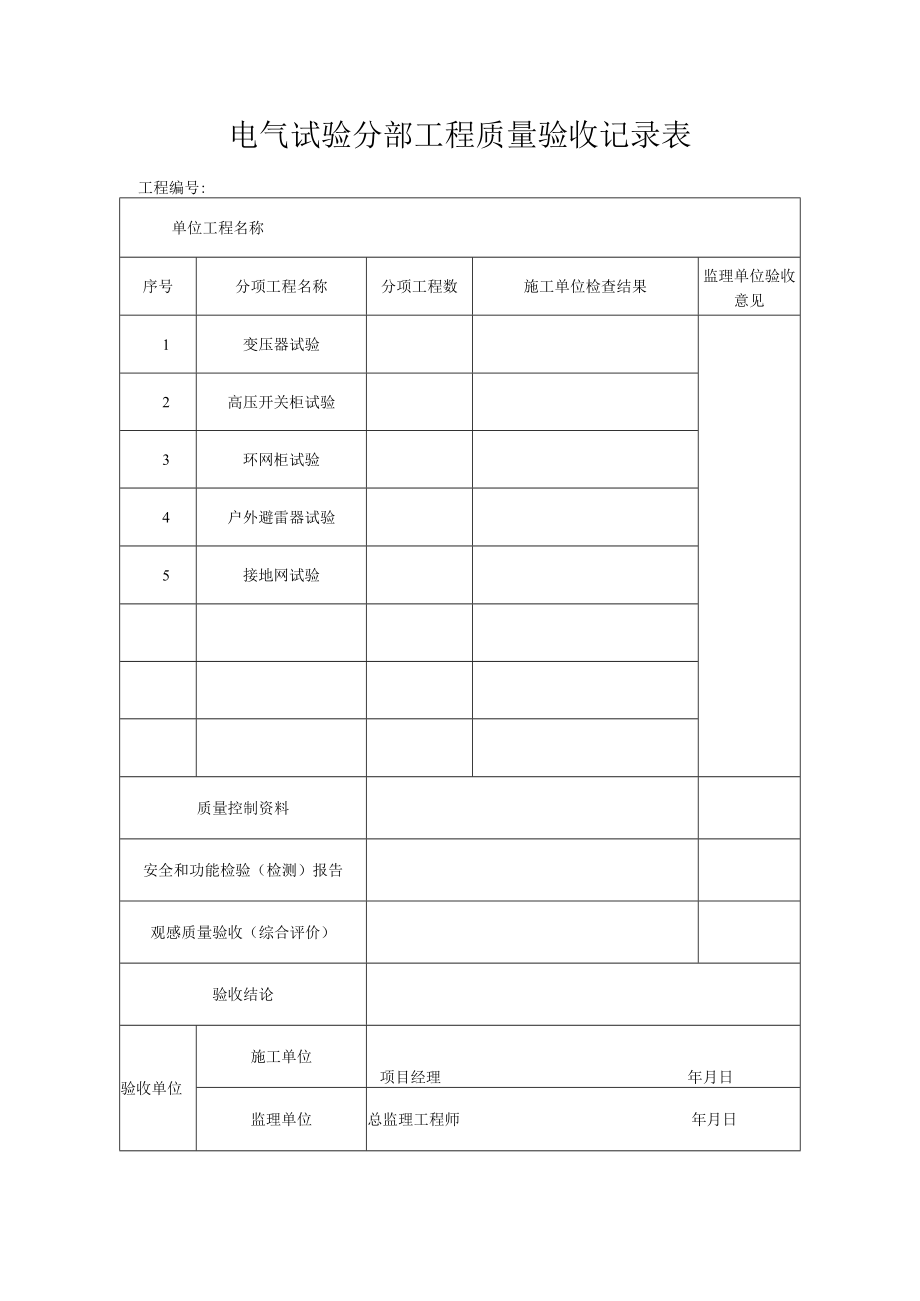 电气试验工程质量验收记录表.docx_第1页