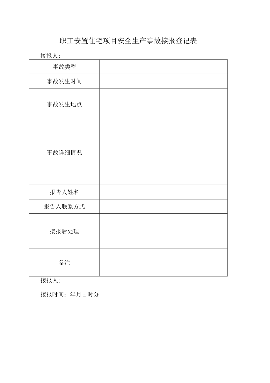 职工安置住宅项目安全生产事故接报登记表.docx_第1页