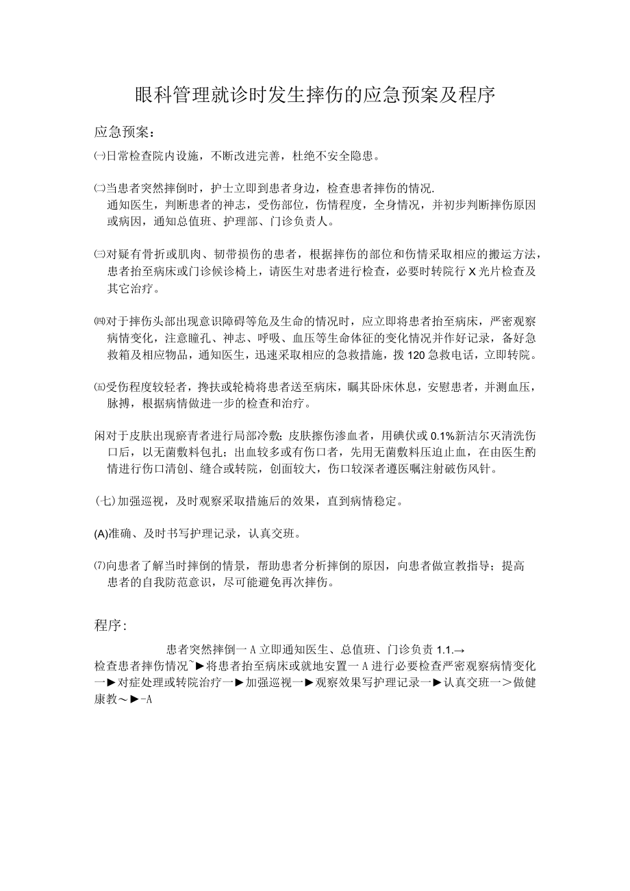 眼科管理就诊时发生摔伤的应急预案及程序.docx_第1页