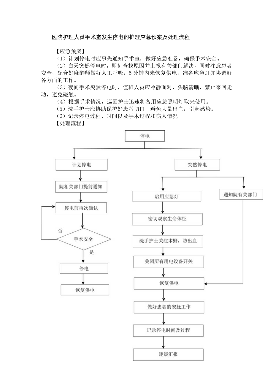 医院护理人员手术室发生停电的护理应急预案及处理流程.docx_第1页