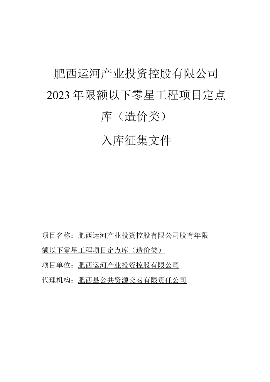 肥西运河产业投资控股有限公司2023年限额以下零星工程项目定点库造价类.docx_第1页