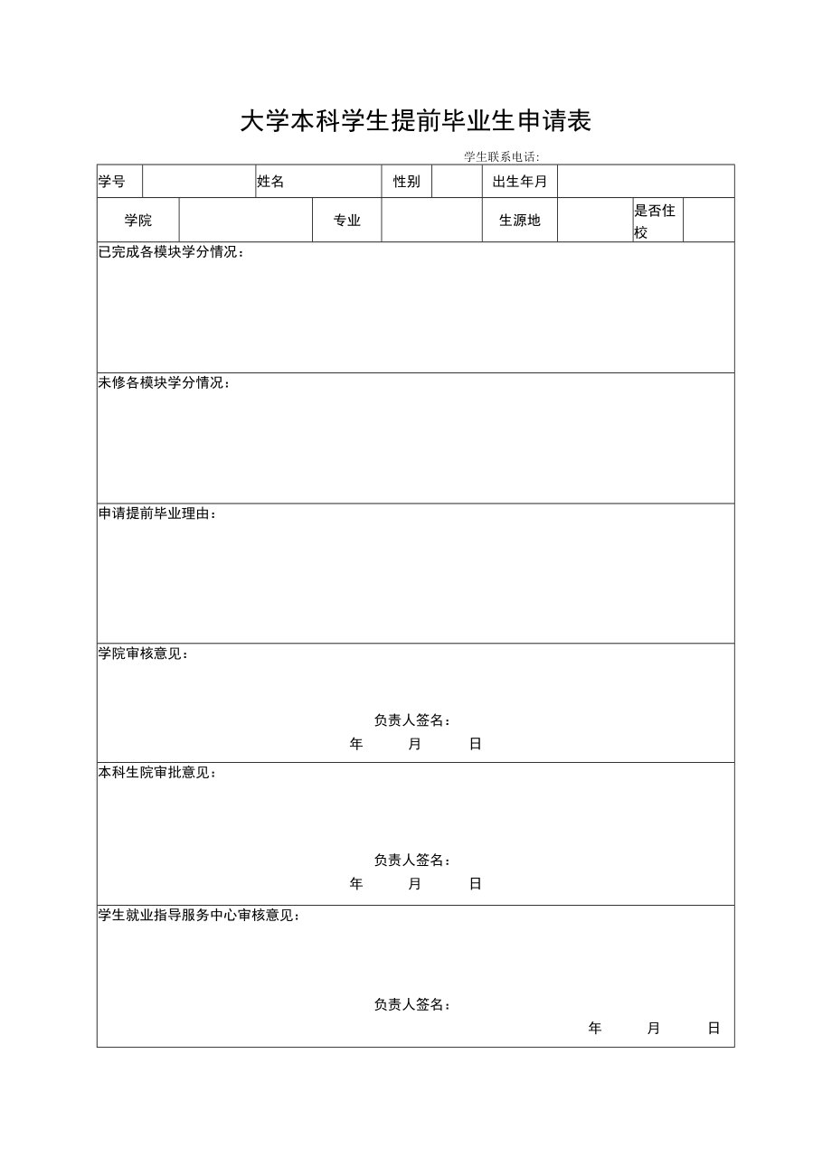 大学本科学生提前毕业申请表.docx_第1页