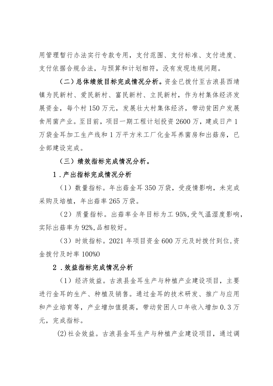 金耳生产与种植产业建设项目资金绩效自评报告.docx_第2页