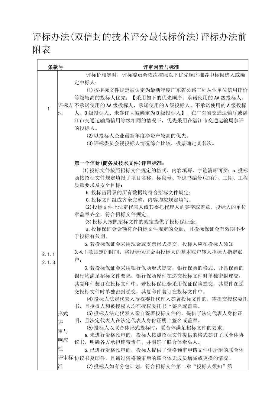 评标办法双信封的技术评分最低标价法.docx_第1页