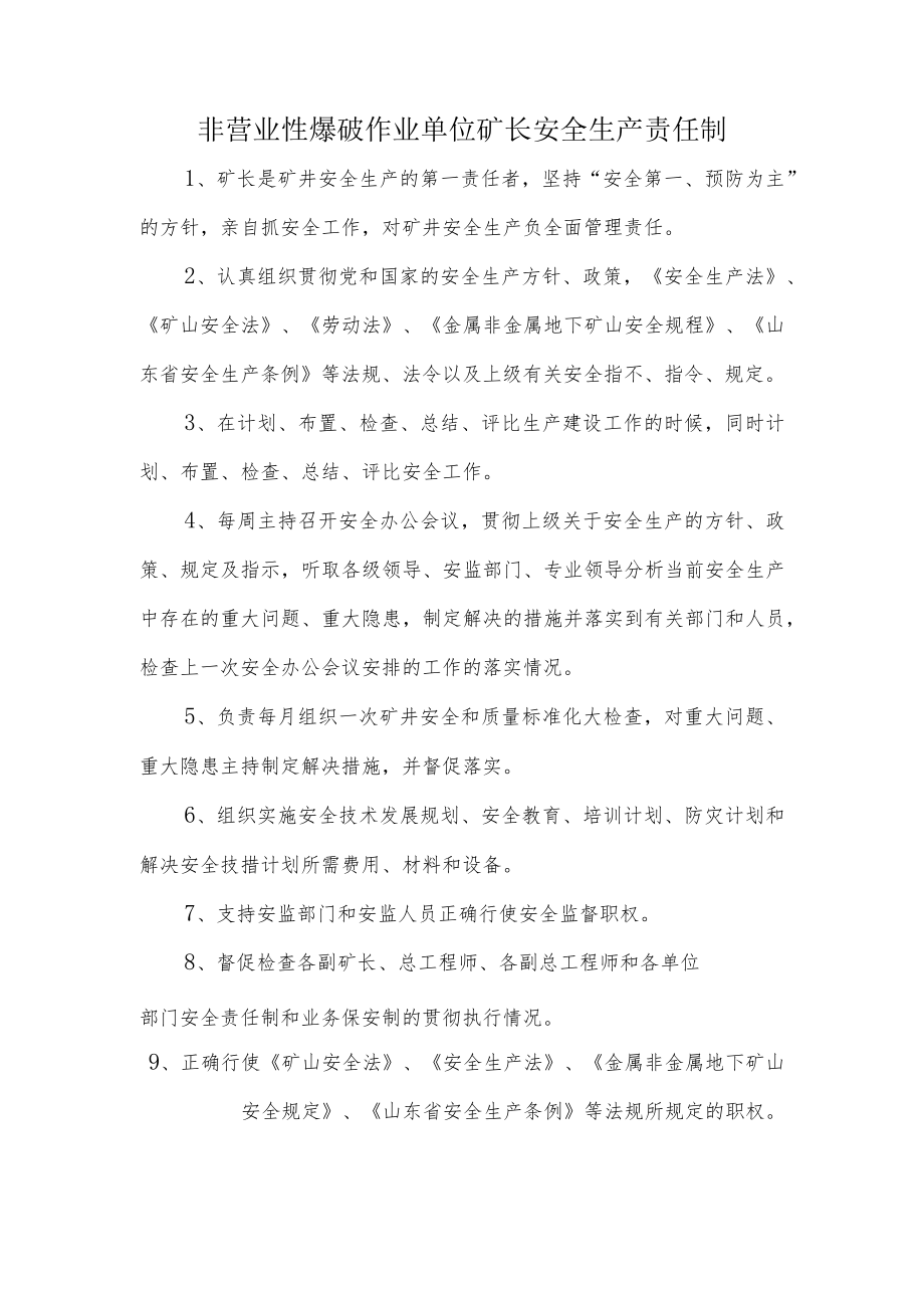 非营业性爆破作业单位矿长安全生产责任制.docx_第1页