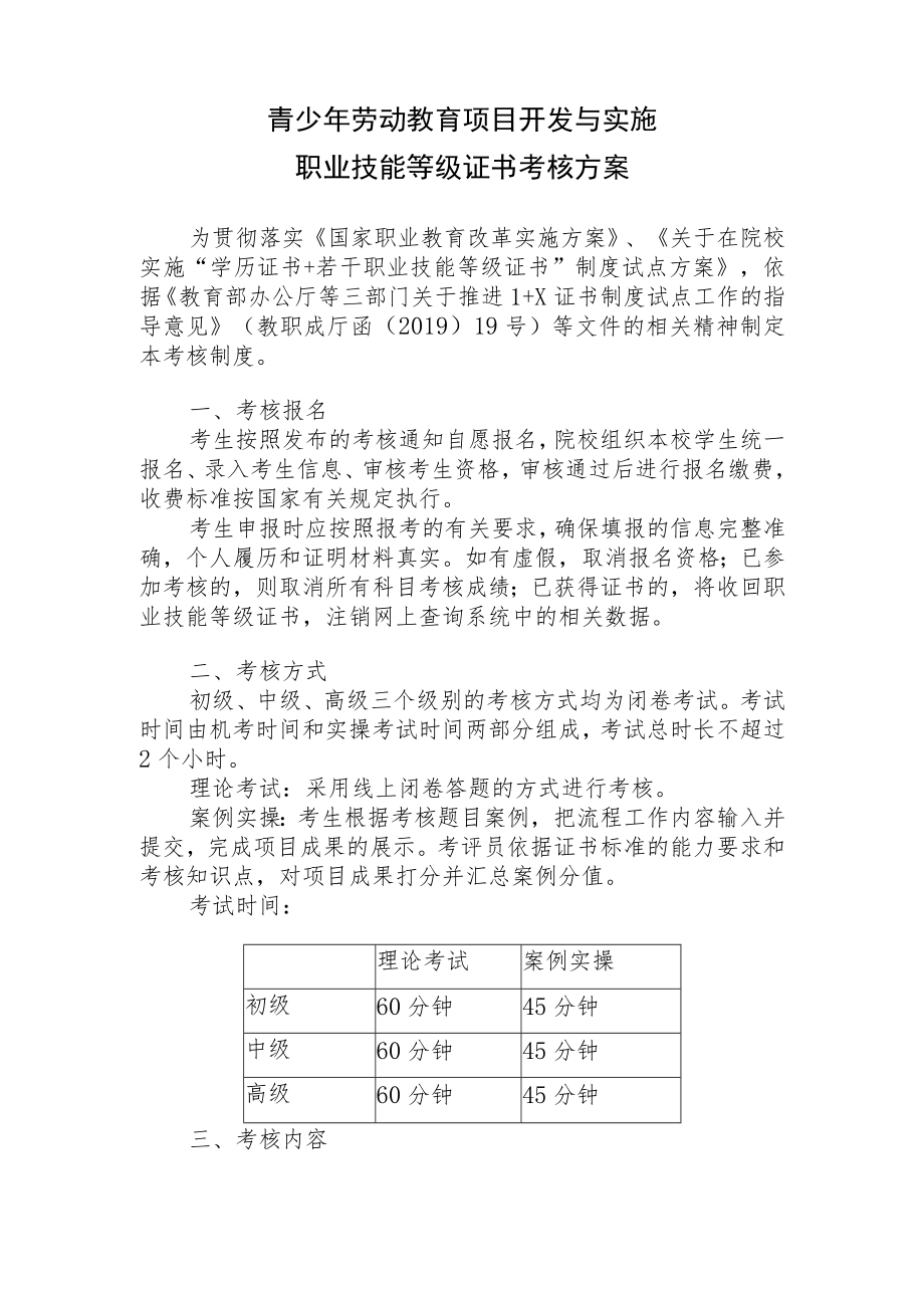 青少年劳动教育项目开发与实施职业技能等级证书考核方案.docx_第1页