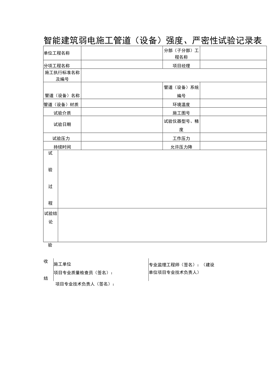 智能建筑弱电施工管道（设备）强度、严密性试验记录表.docx_第1页