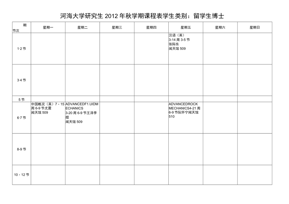 河海大学研究生2012秋课程表学生类别留学生硕士.docx_第2页