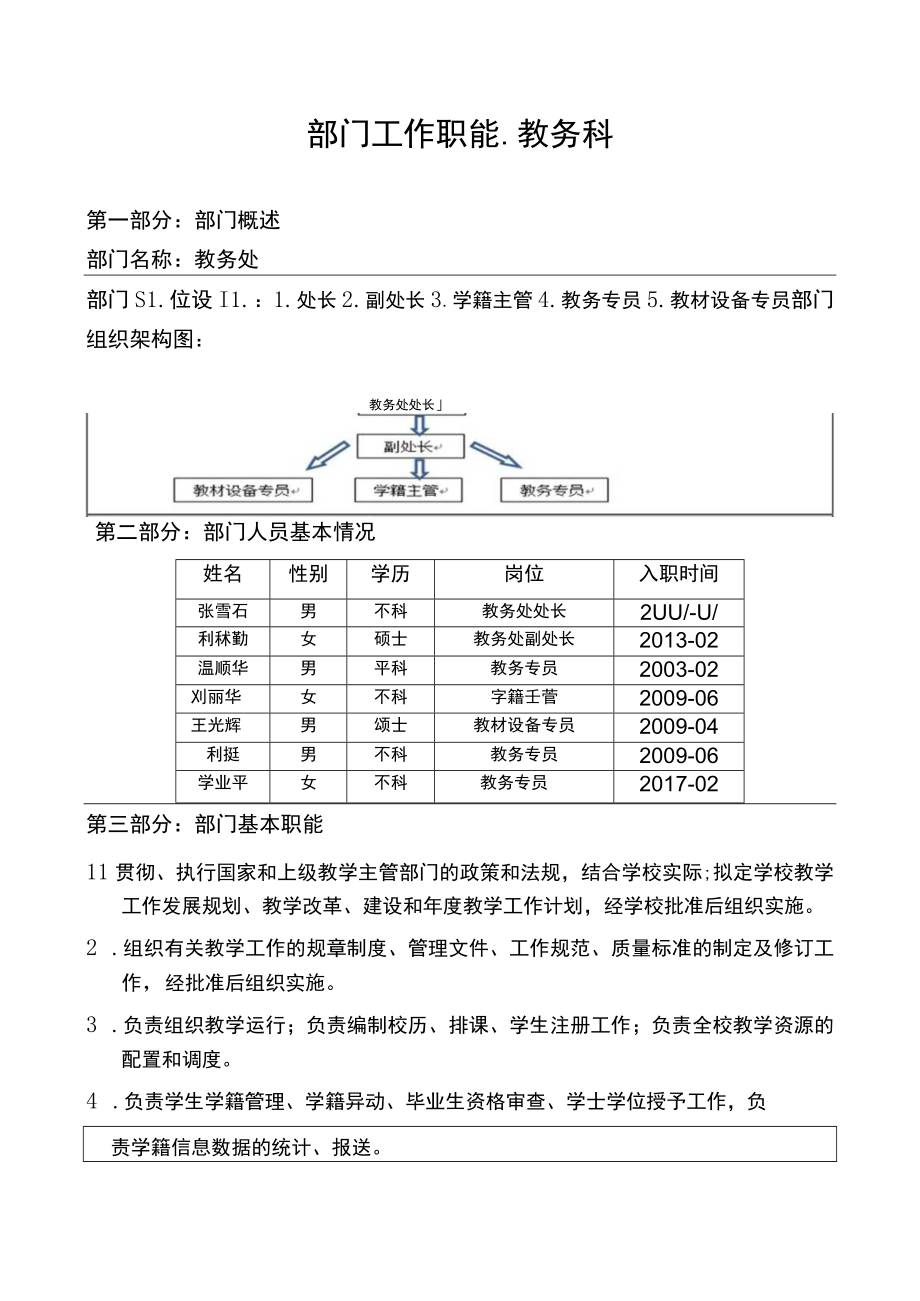 部门工作职能-教务科第一部分部门概述.docx_第1页