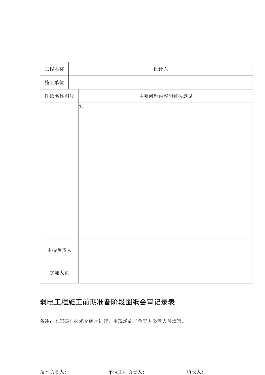 弱电工程施工前期准备阶段图纸会审记录表.docx_第1页