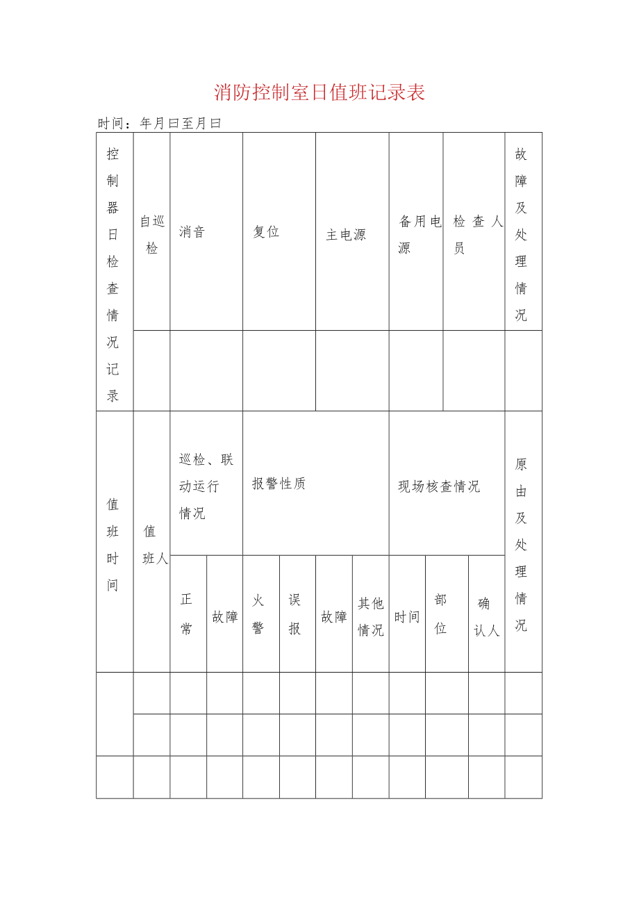 消防控制室日值班记录表.docx_第1页