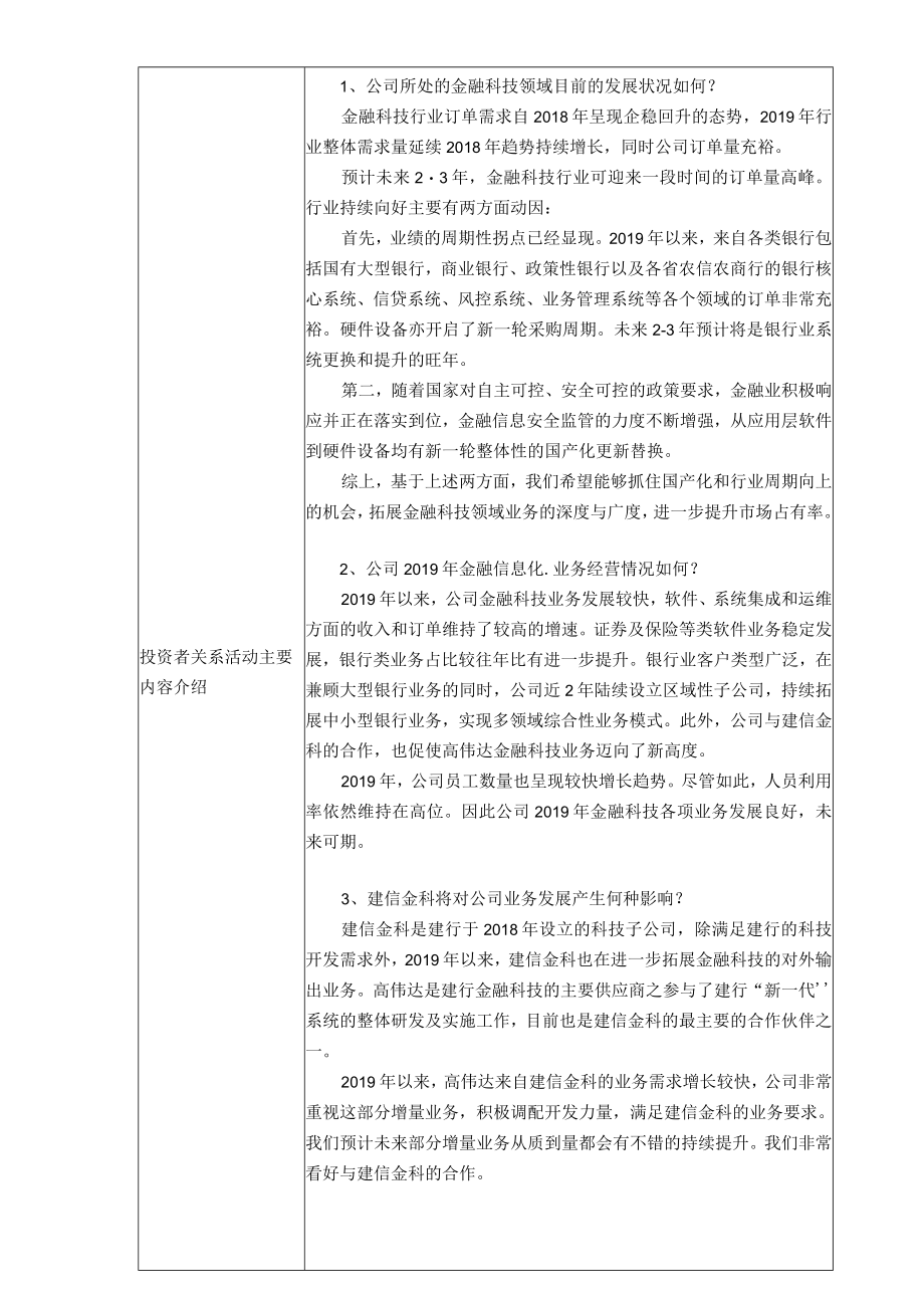 高伟达软件股份有限公司投资者关系活动记录表.docx_第2页